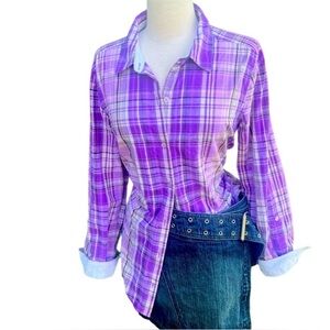 Christopher & Banks Purple Plaid Button Down Shirt
